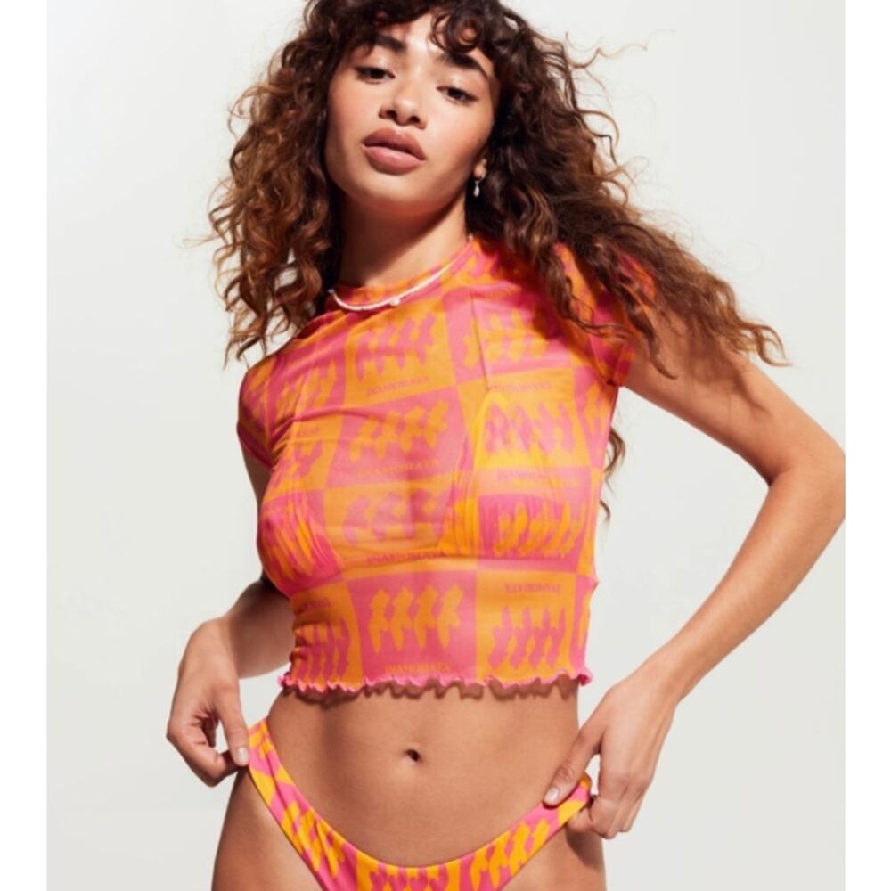 Inamorata Top Women Small Bambi Baby Tee Crop Mesh Sheer Y2K Festival Summer Chi